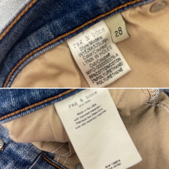 Rag & Bone Ankle Skinny Jeans in Lynn Holes 28 Chewed Hem Patchwork Light Wash - Picture 13 of 16